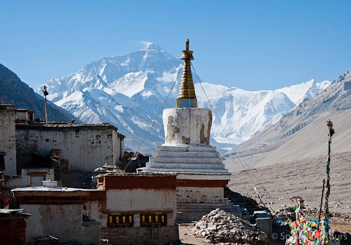 Ступа монастыря Ронгбук на фоне вершины Эвереста, тур в тибет, Тибет недорого, как попасть в Тибет