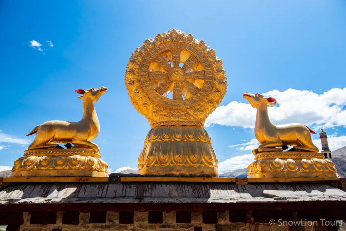 Дхармачакра на крыше монастыря Миндролинг